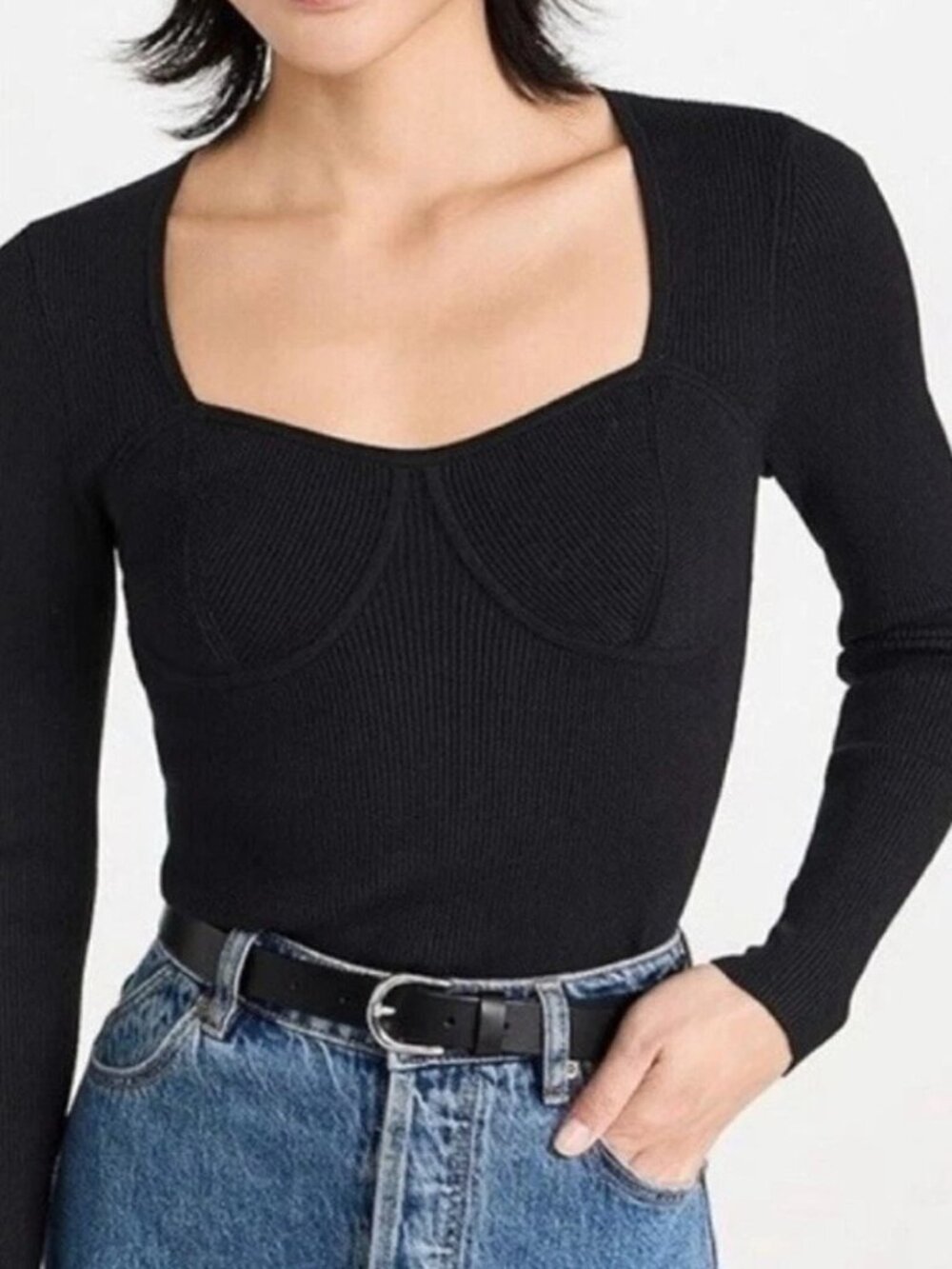 Madewell Wide Rib Black Sweater Top Blouse Shirt Women's S